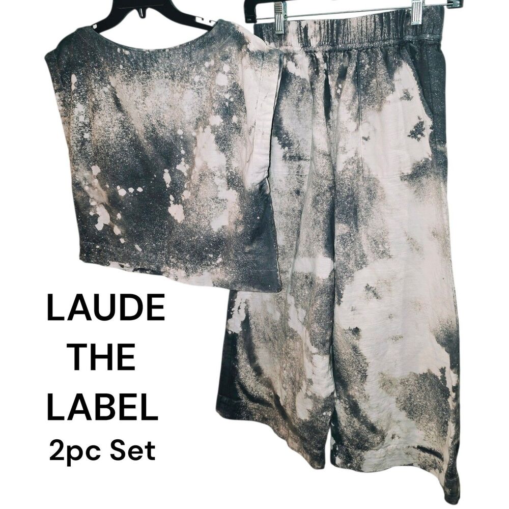 Laude The Label Sz SM 2pc Gray Tie Dye Shirt & Crop Lounge Pants